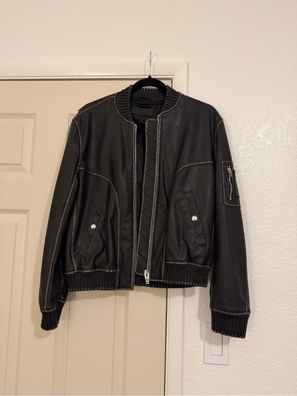 Blank NYC Black Bomber Jacket with Ribbed Trim